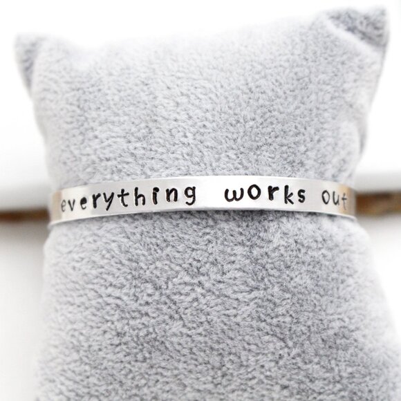 Everything Works Out - Hand Stamped Anodized Aluminum Bangle - Adjustable - Picture 10 of 11